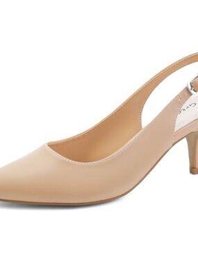 🆕 Womens Low Heel Pumps Closed Pointed Toe Kitten Heels For Women - Nude